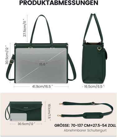 Сумка для ноутбука LOVEVOOK жіноча водонепроникна, сумка для роботи та навчання, бізнес-портфель, 15.6 дюймів (темно-зелений)