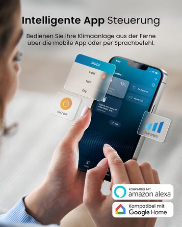 Мобільний кондиціонер Pro Breeze™ 4-в-1: охолоджувач, вентилятор, осушувач повітря, нічний режим, клас енергоефективності A, комплект ущільнювача для вікна, пульт дистанційного керування та таймер 24 години, білий (12000 BTU, Smart App)