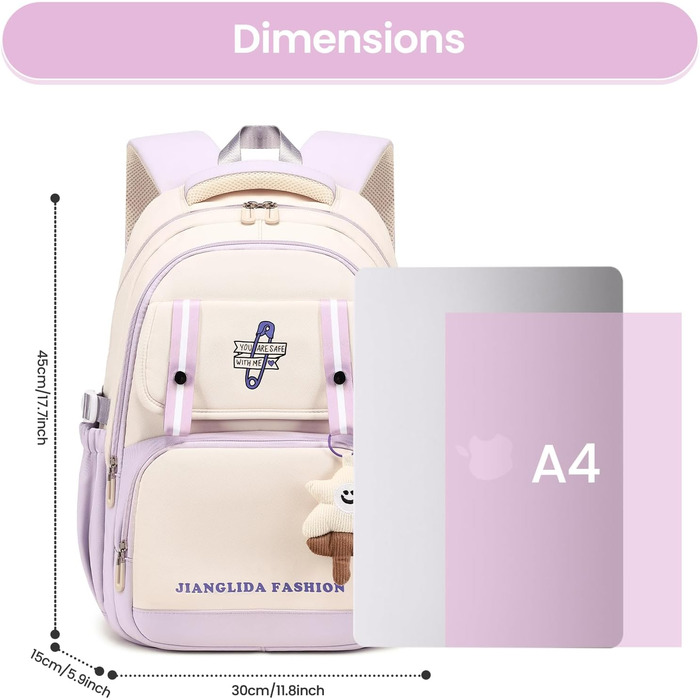 Дитячий рюкзак IvyH для дівчаток - стильний шкільний рюкзак, водонепроникний, великий, для 3-6 класів, фіолетовий