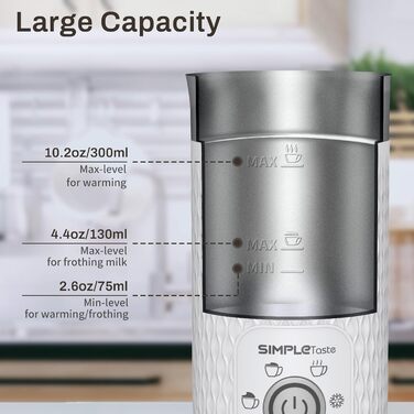 SIMPLETASTE Електричний спінювач молока 4-в-1: нагрів, спінювання гарячого/холодного молока, автоматичне вимкнення, білий