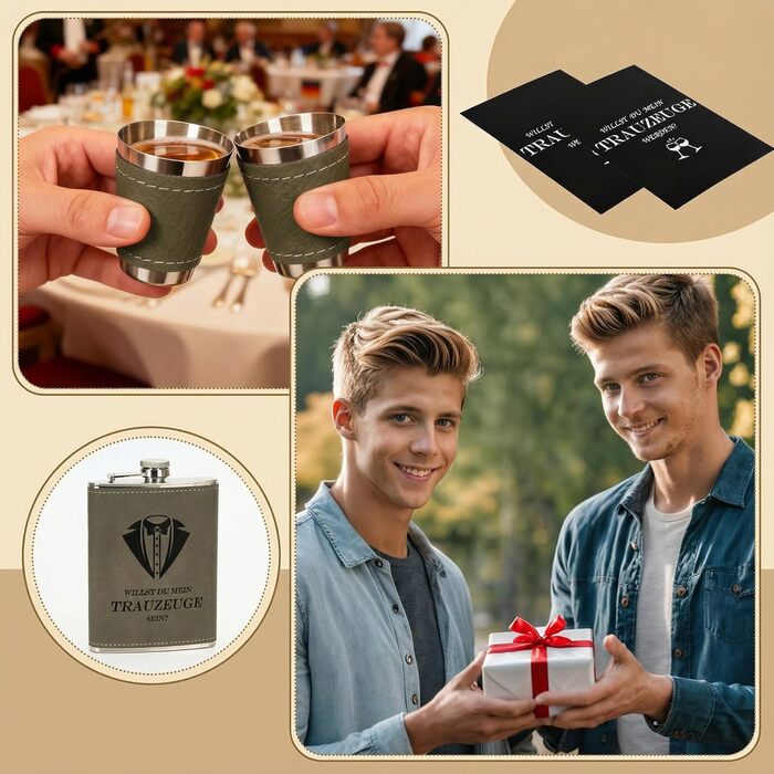 Персоналізований набір фляг 8oz з гравіюванням – фляга з нержавіючої сталі, 4 склянки, воронка та подарункова коробка для дружби, подарунок на весілля для чоловіків та жінок, сірий колір