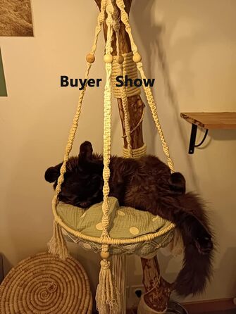 Макраме ліжко для кота, гамак для кота, гойдалка для кота, ручної роботи, підвісні гнізда для котів, гойдалка для домашніх тварин (діаметр: 45 см)