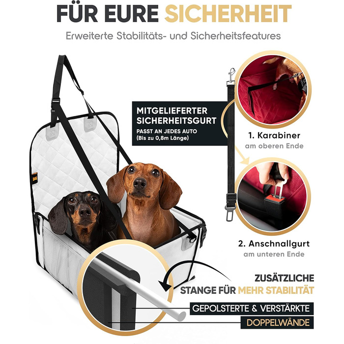 Extra Stable Dog Car Seat - Reinforced Walls & 5 Straps - Waterproof Dog Car Seat for Rear & Front Seat (Standard Size)