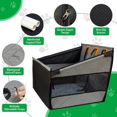 Надійний автокрісло для собак, посилене автокрісло для середніх та великих собак, водонепроникне, неслизьке, з захистом від подряпин, з 3 ременями кріплення