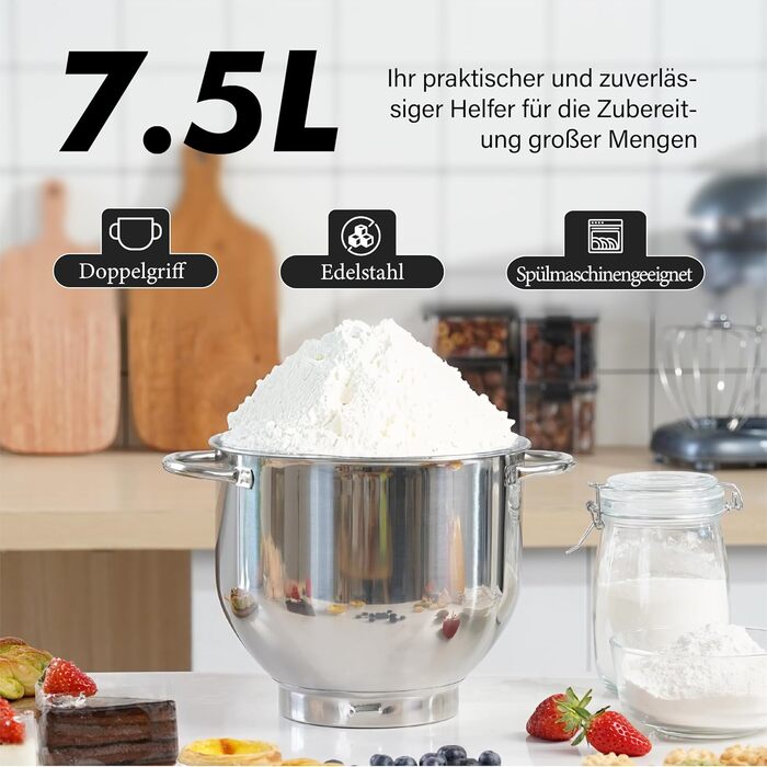 Кухонна машина Küchenmaschine 6.2 л, 1400 Вт, 6 швидкостей, з набором насадок (чорний)