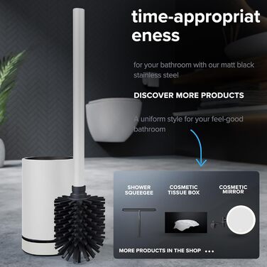 Набір для чищення унітазу з нержавіючої сталі з силіконовою щіткою | Без кріплення до стіни | Змінний насаджувач | З піддоном для крапель