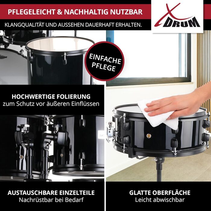 XDrum Rookie 22' барабанний комплект Standard Black - ідеальний для початківців, стильна фурнітура, з паличками 5B, інструкцією та школою барабанщиків