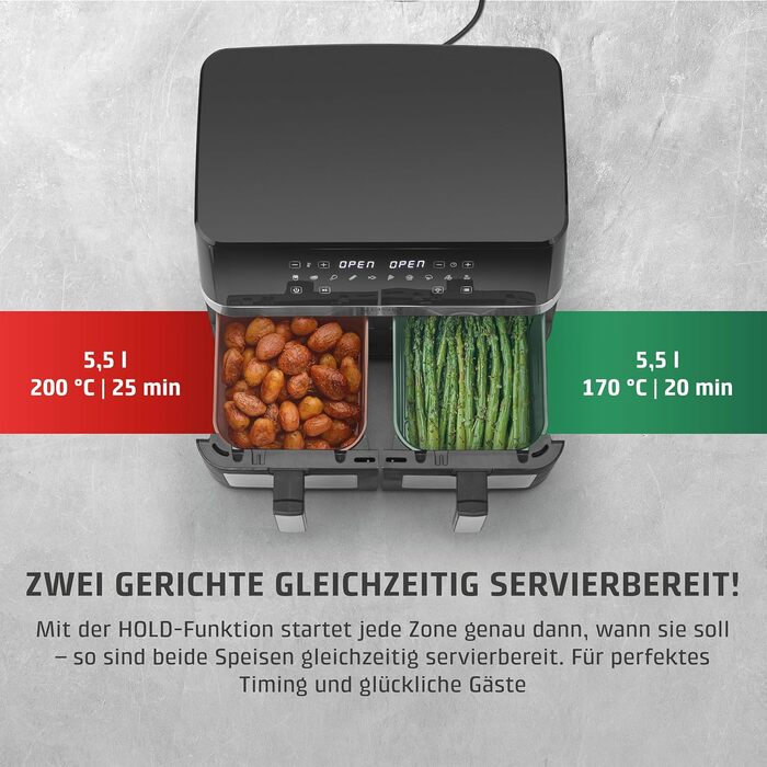 Фритюрниця без олії CASO AirFry 6.0, 14 л, 8 програм, LED-дисплей, тиха (38 дБ), нержавіюча сталь, чорна