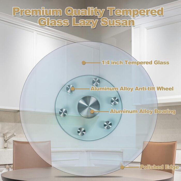 Roninkier Turntable for Tabletop, 50cm Large Round Clear Dining Table Rotating Tray Serving Platter with 6 Swivel Wheels, Heavy Duty Tempered Glass Centerpiece Lazy Susan