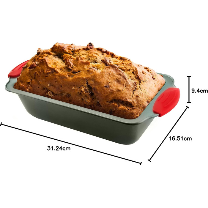 Loaf Pan - Premium Non-Stick Loaf Pan Made of Steel by Boxiki Kitchen | Professional Non-Stick Baking Pan for Baking Banana Bread, Meatloaf, and Pound Cake | 21.5 x 11.5 cm, with Red Silicone Grips