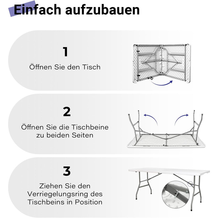 Складаний столик 180см, портативний, міцний, пластиковий, для дому та відпочинку на природі (білий)