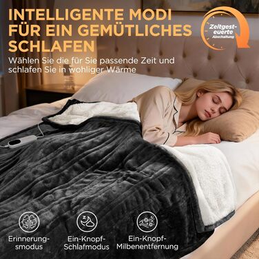 Електрична ковдра VIWAVE з автовимкненням, 6 режимів нагріву, таймер 6 годин, цифровий регулятор, захист від перегріву, 130x180 см