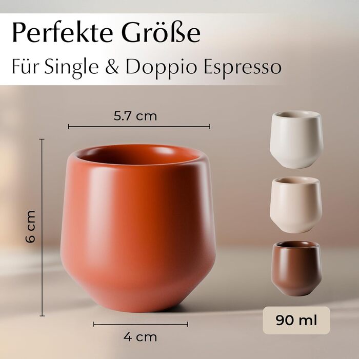 Набір чашок для еспресо Miamio, 4 шт (90 мл), кераміка без ручки, бежевий пастельний колір, Luxe Collection