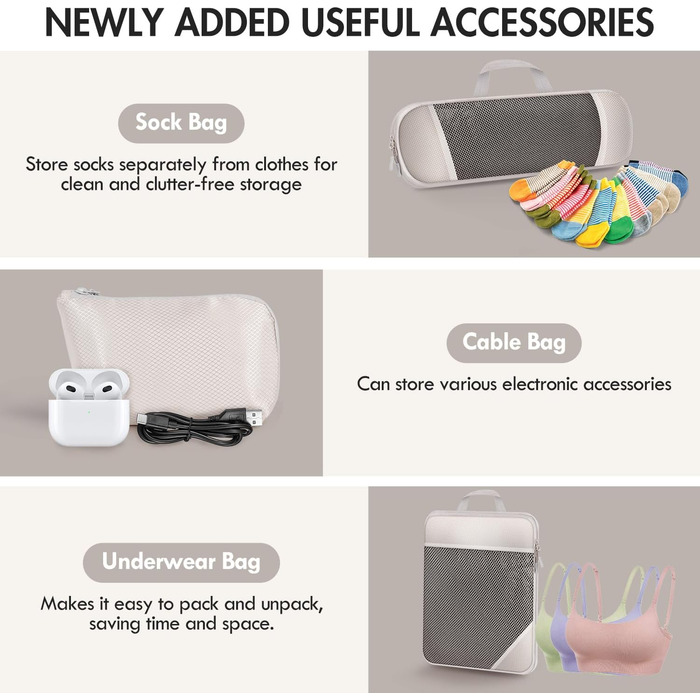 Набір органайзерів для валізи 10 шт. Packing Cubes з компресією, бежевий - органайзери для подорожей, сумки для одягу