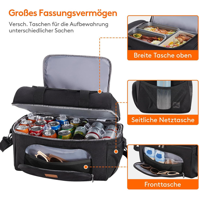 Термосумка LifeWit 23L для пікніка, пляжу, роботи та подорожей (чорна)