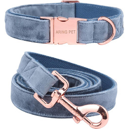 Набір повідка та нашийника для собак Aring Pet, оксамитовий нашийник та повідок, регульований нашийник для маленьких, середніх та великих собак, блакитний
