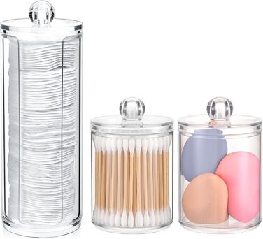 Органайзер для косметики 3 шт. – диспенсер для ватних дисків та контейнер для ватних паличок з кришкою – прозора акрилова коробка для туалетного столика, ванної кімнати та спальні – система зберігання макіяжу