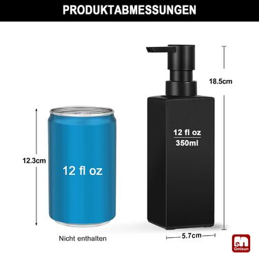 Диспенсер для мила GMISUN чорний скляний 350 мл для кухні та ванної кімнати з піддоном та водонепроникними етикетками
