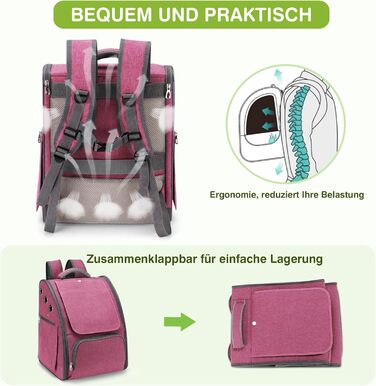 Рюкзак для котів та собак ALLSOPETS, складний, дихаючий, з сонцезахистом, для маленьких котів та собак, ідеальний для подорожей, кемпінгу та піших прогулянок (Беerenроже)