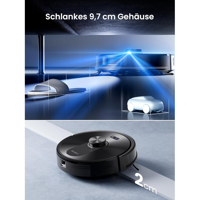 Робот-пилосос Proscenic Q10 з функцією миття, 8000Pa, 200 хвилин роботи, лазерна навігація, керування через додаток, Alexa, Siri, Apple Watch, пульт дистанційного керування для підлоги та килимів