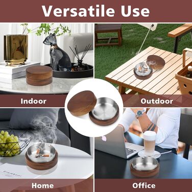 Аschenbecher Für Draussen Mit Deckel Und Edelstahleinsatz, Geruchsdicht Aus Holz, Balkon Windgeschützt Aschenbecher Für HomeOffice Garten Bar Restaurant Draußen Drinnen Dunkles Walnussholz -> Дерев'яний попільничка для вулиці з кришкою та вставкою з нержа