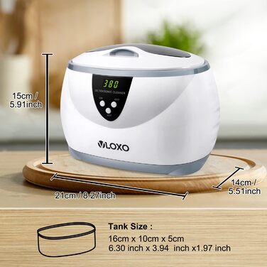 Ультразвукова мийка VLOXO 600мл – 42 кГц для ювелірних виробів, інструментів, зубних протезів та годинників, нержавіюча сталь, тиха робота, 50W (білий)