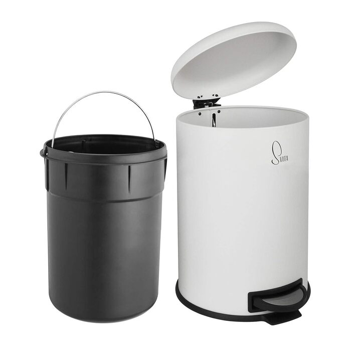 Сміттєве відро SVITA T20 з нержавіючої сталі, 20 літрів, з педаллю, для кухні (біле)