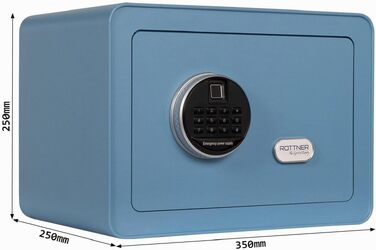 Сейф меблевий Rottner Vintage-Blue зі сталі: електронний замок, сканер відбитка пальця, аварійне відкриття, внутрішнє підсвічування та полиця