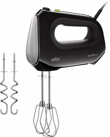Braun Household MultiMix 2 HM2110BK Hand Mixer - Handheld Mixer with 4 speed settings plus Turbo, FastMix Technology, EasyClick, incl. whisk and dough hooks, one-hand operation, 500W, Black Black MultiMix 2 - incl. whisk & dough hooks