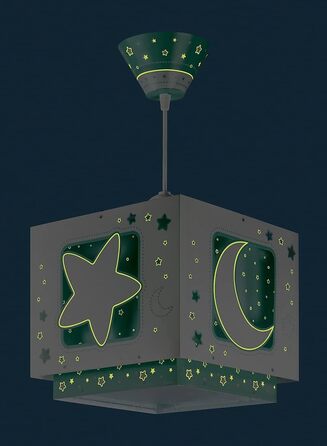 Children's Lamp Pendant Light Hanging Lamp Fluorescent Moon and Stars MoonLight green, 24 x 24 x 21 cm