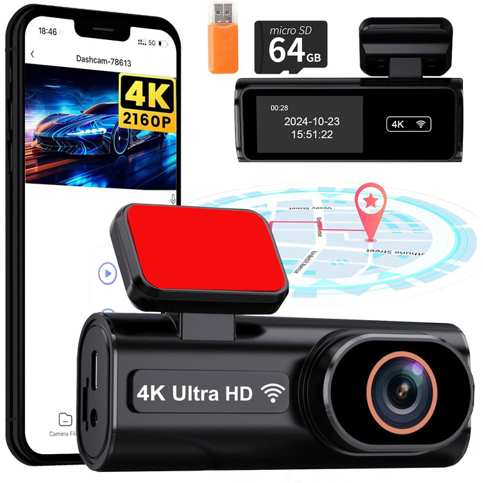 Відеореєстратор Auto Dashcam 4K з GPS, WiFi, G-сенсором та циклічною записом. В комплекті SD карта 64GB.