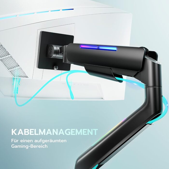 Кріплення для монітора ARES WING RGB - тримач для ігрового монітора, 17-49 дюймів, підходить для важких (20 кг) та вигнутих моніторів, регульована висота, чорний