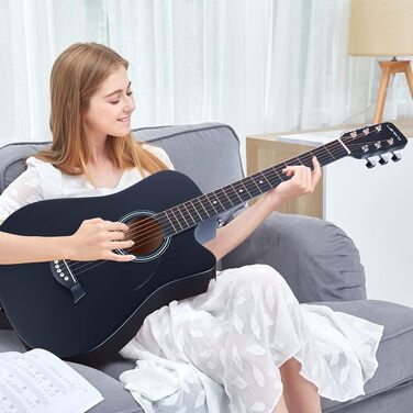 Акустична гітара Lankro 38 дюймів для початківців: чорна гітара Westerngitarre з кейсом, підставкою, медіатором, тюнером, набором струн та інструкцією