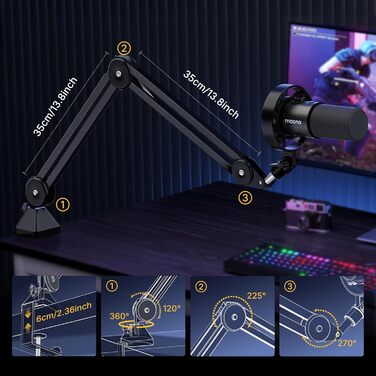 Мікрофон MAONO PD300XS для подкастів, стрімінгу та студійної звукозапису: динамічний XLR/USB мікрофон з шумозаглушенням, 192kHz-24Bit Hi-Fi