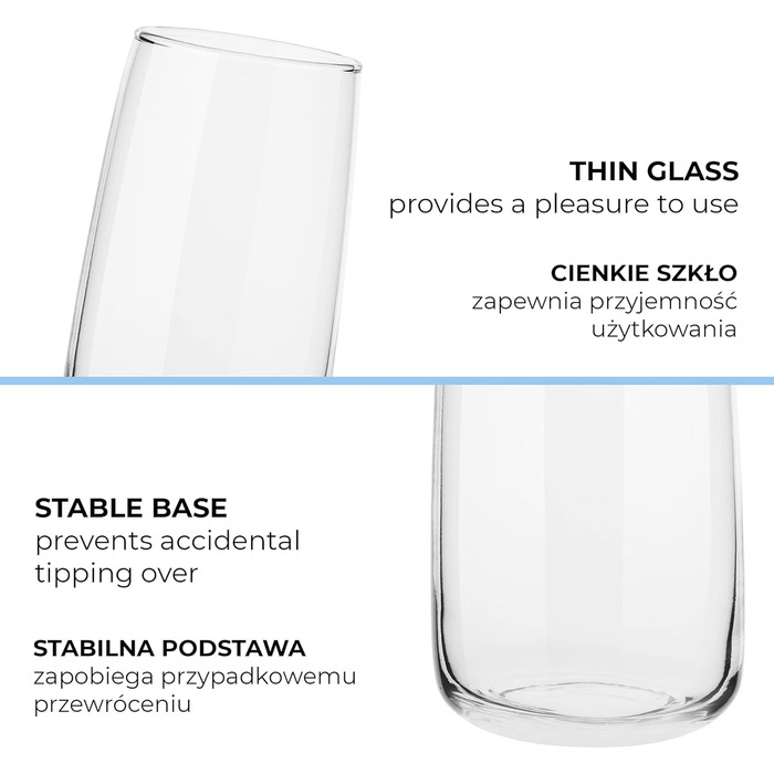 Water Glasses Set | Highball Glasses Set | 480 ml | Set of 6 | Large Drinking Glasses Drinking Glasses Set Highball Glasses Water Glass Juice Glass | Dishwasher Safe | Emma Collection