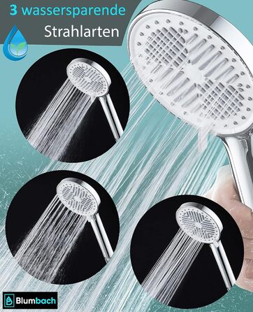 BLUMBACH® Shower Head - Water-Saving - High-Pressure Aqua Joy Shower Head - 8 Spray Patterns, Pressure-Boosting Shower Head, Shower Head, Water-Saving Shower Head, High Water Pressure Strong Jet (6L/Min. 3 Spray Patterns / Water-Saving Shower Head)