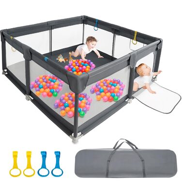 Дитячий манеж IBVIVIC 120x120 см, темно-сірий, з дихаючою сіткою та нековзною основою, огорожа для немовлят і малюків, 300D оксфордська тканина