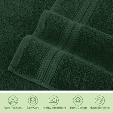Набір розкішних рушників Elegant Comfort з турецької бавовни, 6 предметів, колір Forest Green (2 банні, 2 для рук, 2 для обличчя), гігроскопічні та м'які