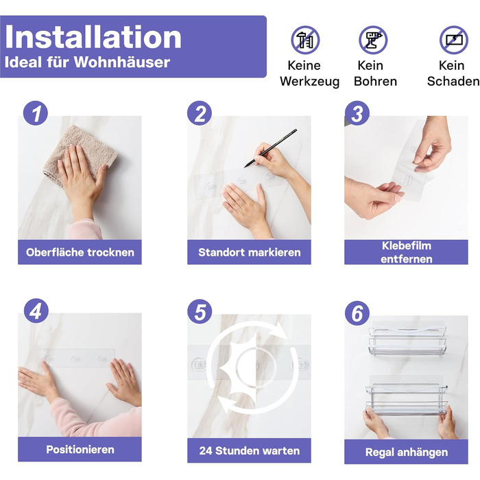 Кінкмакс Поличка для душу без свердління з нержавіючої сталі, самоклеюча, з гачками для ванної кімнати (срібна) – хвиляста, срібна (2 шт.)