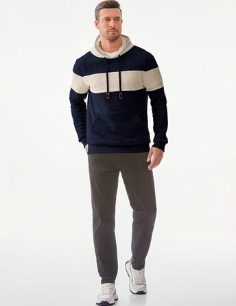 Чоловічий худі з капюшоном, довгі рукави, теплий світшот, казуальний стиль, блакитний колір, розмір XL