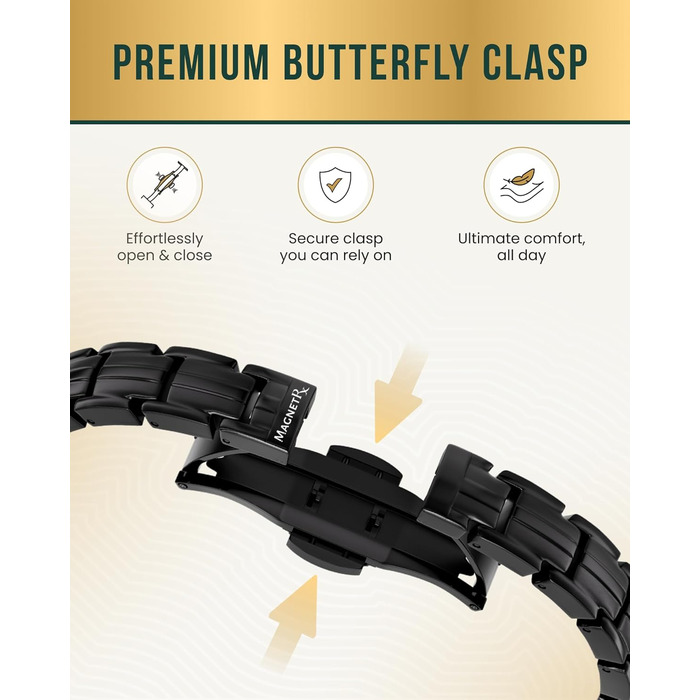 Браслет на магнітах MagnetRX® Ultrastarkes Titan для жінок – титановий браслет з регулюванням розміру, чорний (5x Strength)