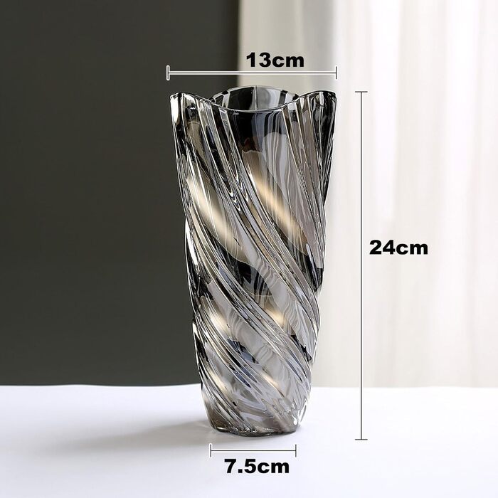 Скляна ваза Glas Blume, 24 см, сучасний мінімалістичний дизайн, ручної роботи. Ідеально для дому, офісу, декору та подарунків (сірий)