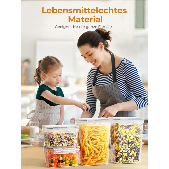 Набір контейнерів для зберігання FOHERE 16 шт. (2л, 1.45л, 0.8л) з кришкою, BPA-free, для кухні, з етикетками