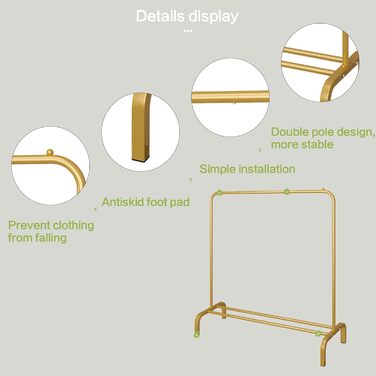 JIUYOTREE Clothes Rack, Coat Rack, Metal Clothes Rod, Durable Clothes Rod with Bottom Frame for Coats, Skirts, Shirts, Sweaters, White (Gold)