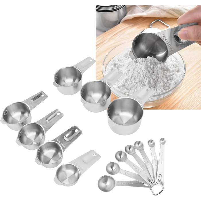 HUONIU 14-Piece Stainless Steel Measuring Cups and Spoons Set, Kitchen Utensils