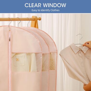 Прозорі мішки для одягу на вішалку, 101,6 см, 5 шт. - мішки для костюмів, шафа, пластик, водонепроникні, на блискавці, для мантій, курток, прозорі, рожеві, 43' - 2 шт.