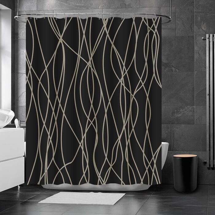 Набір аксесуарів для ванної кімнати Britimes, чорний: шторка для душу, відро, дозатор мила, тримач для унітазу, тримач для зубних щіток та стаканчик для зубних щіток