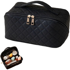 Водонепроникна степкова косметичка для подорожей, чорна, з подвійним замком, з PU-шкіри