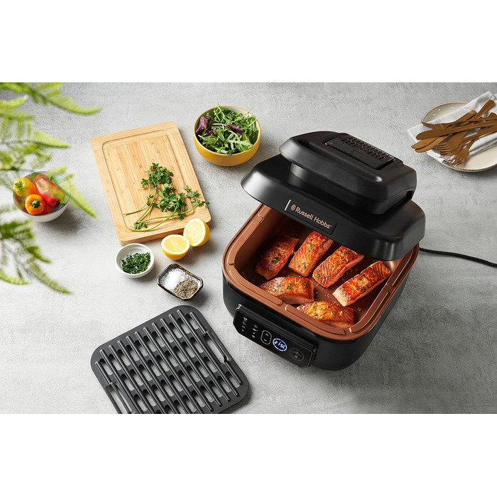 Аерофритюрниця Russell Hobbs SatisFry XL 5,5 л, мультифункціональна, Rapid Air, електрична, гриль, мультикухар, антипригарна, підходить для посудомийної машини, верхнє та нижнє нагрівання, повільне приготування, випічка, модель 26520-56