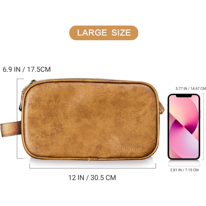 Чоловічий туалетний набір Elviros, подарунок для чоловіків, водонепроникний з PU-шкіри, велика відкрита сумка для подорожей, підходить для подорожей, ділових поїздок, фітнесу, ванної кімнати, колір: тоffee, розмір: L 30,5 x 17 x 18 см